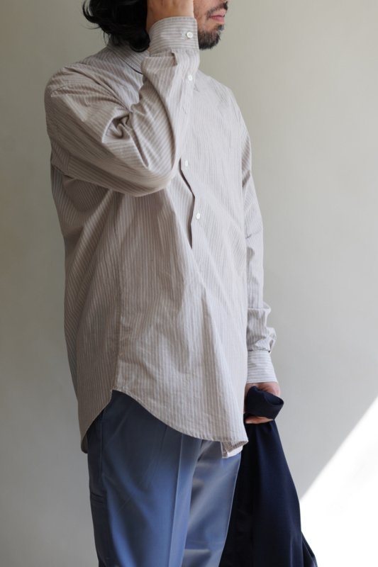 UNDECORATED Washed Cotton Stripe L/S Shirt 【UDS23202】 通販 -大阪