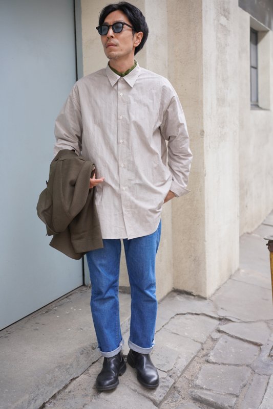 UNDECORATED Washed Cotton Stripe L/S Shirt 【UDS23202】 通販 -大阪