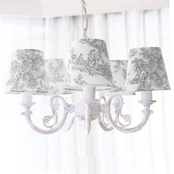 White × Gold Chandelier 3灯/5灯(Toile de Jouy/Charcoal gray) - インテリアショップkino