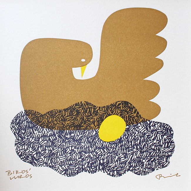 【2023新作】バーズワーズ / BIRDS'WORDS レタープレスポスター / bird's nest / 20×20cm（アイボリー額装タイプ）  / 北欧雑貨 / インテリア