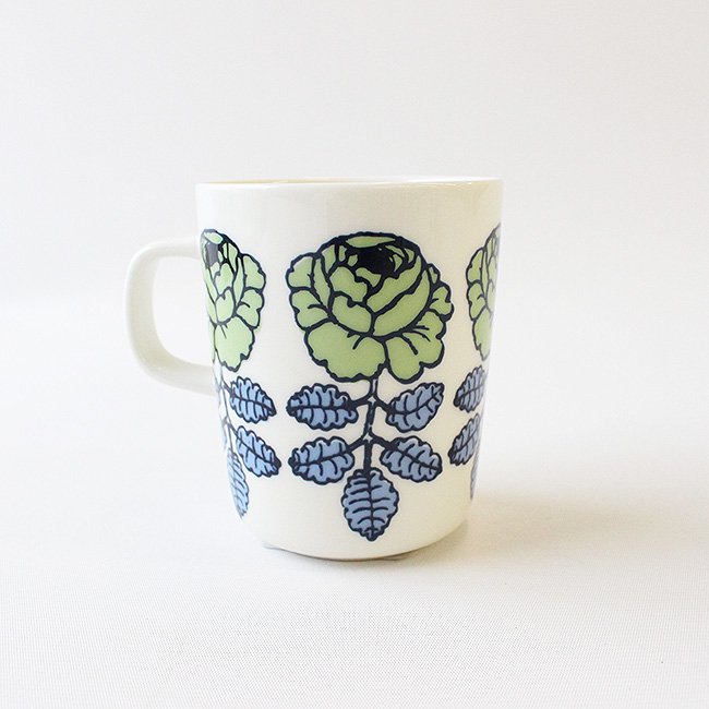 2023春限定】マリメッコ ヴィヒキルース マグカップ（ライトグリーン×ホワイト） / marimekko Vihkiruusu Mug