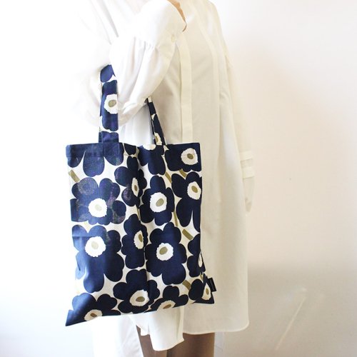 【2023秋冬限定】マリメッコ ウニッコ コットンバッグ（ダークネイビー×ゴールド）34cm×31.5cm / marimekko Unikko  cotton bag