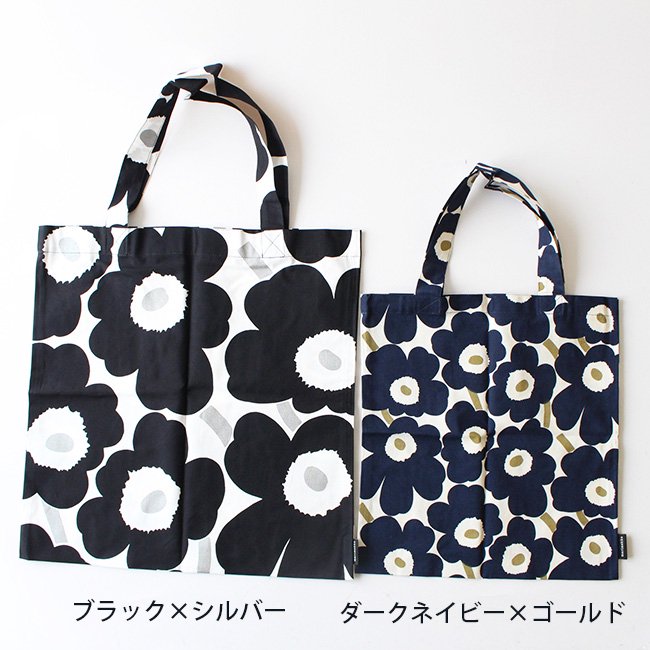 【2023秋冬限定】マリメッコ ウニッコ コットンバッグ（ダークネイビー×ゴールド）34cm×31.5cm / marimekko Unikko  cotton bag