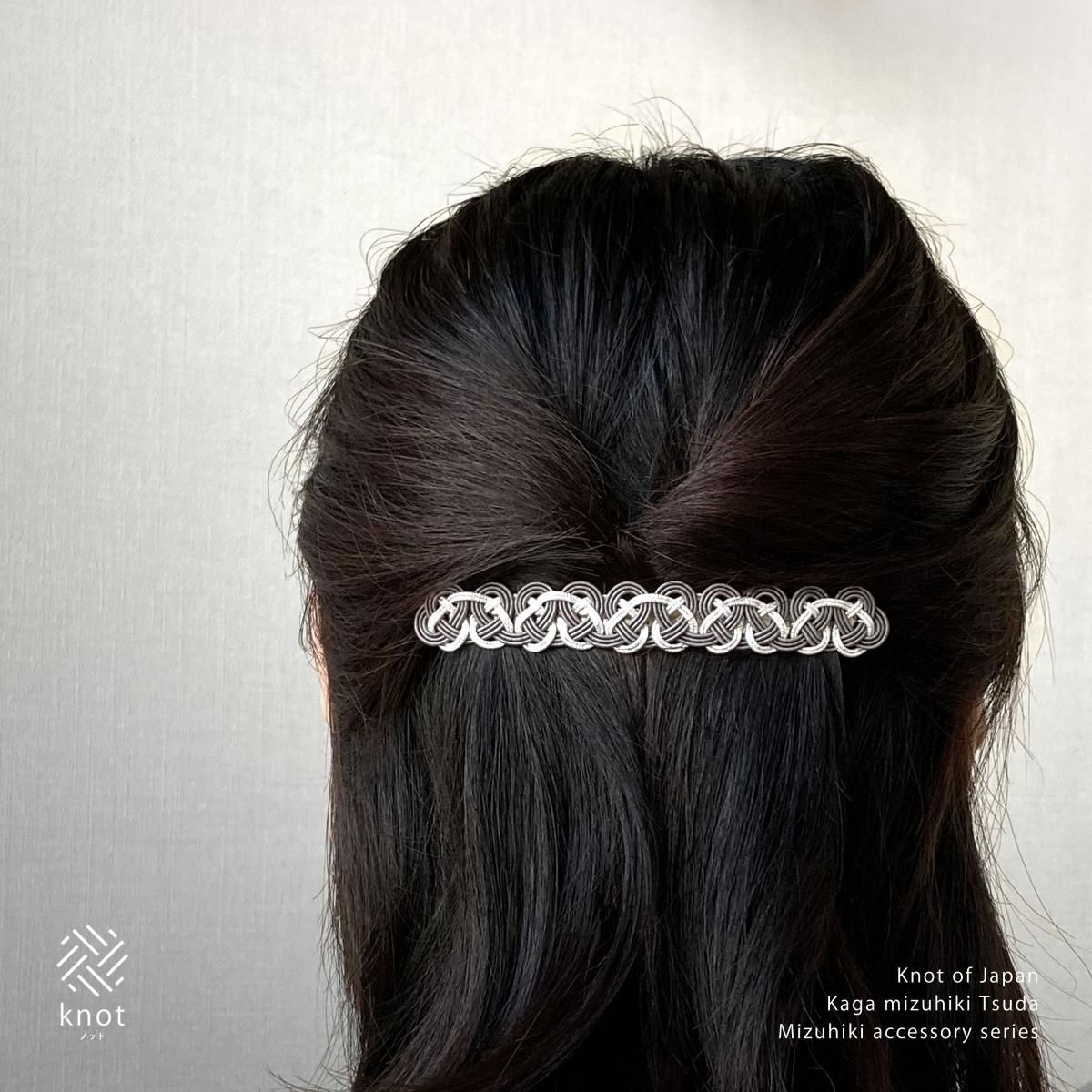 ha0145水引バレッタ細 ロングあわじ結び グレー｜ヘア