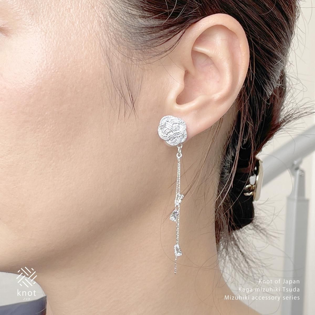 ac0447水引ピアス／イヤリング スイングストーン花｜knotノット