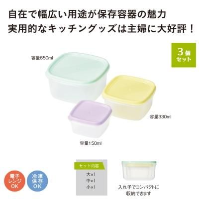 ノベルティ 販促品 粗品 景品用としてオススメな便利なキッチン保存容器３個組です