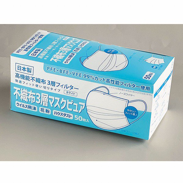 株式会社カプコン 不織布3層マスク 5000枚（50枚入✕100箱） - 救急