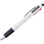 ノベルティ・粗品で人気の「タッチペン付３色ボールペン（シルバー）」