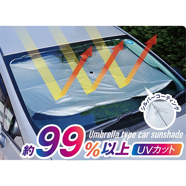 ノベルティ、販促品、粗品、景品用としてオススメな傘型車用サンシェード ＃ＣＯ２排出権付です。