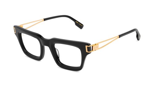 <img class='new_mark_img1' src='https://img.shop-pro.jp/img/new/icons5.gif' style='border:none;display:inline;margin:0px;padding:0px;width:auto;' /> 9FIVE AVENUE Black & 24K Gold Clear Lens Glasses　アベニュー / ブラック / 24Kゴールド / クリアレンズ