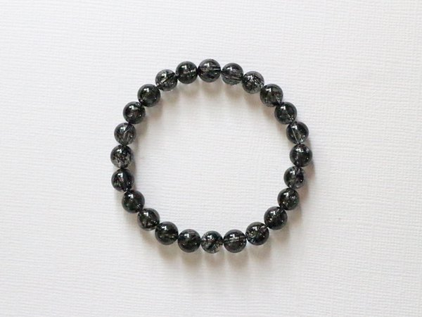 ブラックルチルクォーツ 丸玉7.5mｍ／希少石ブレスレット - 貴石工房