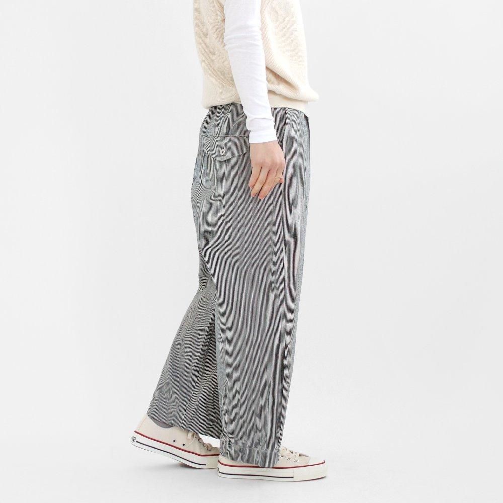 susuri　パンツ　ブルー　toujours ゴーシュ ゴーシュ | ヒッコリーパンツ Navy × White