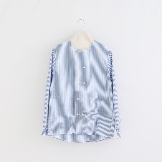 Charpentier de Vaisseau | ダブルボタンシャツ〈 Sandy 〉White×Blue Stripe | C003221TS510
