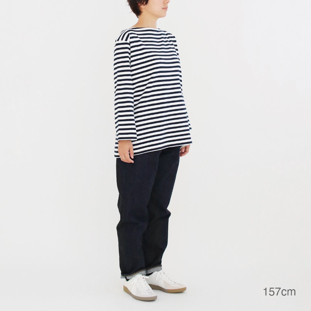 Yaeca Women | バスクシャツ White×Navy Stripe