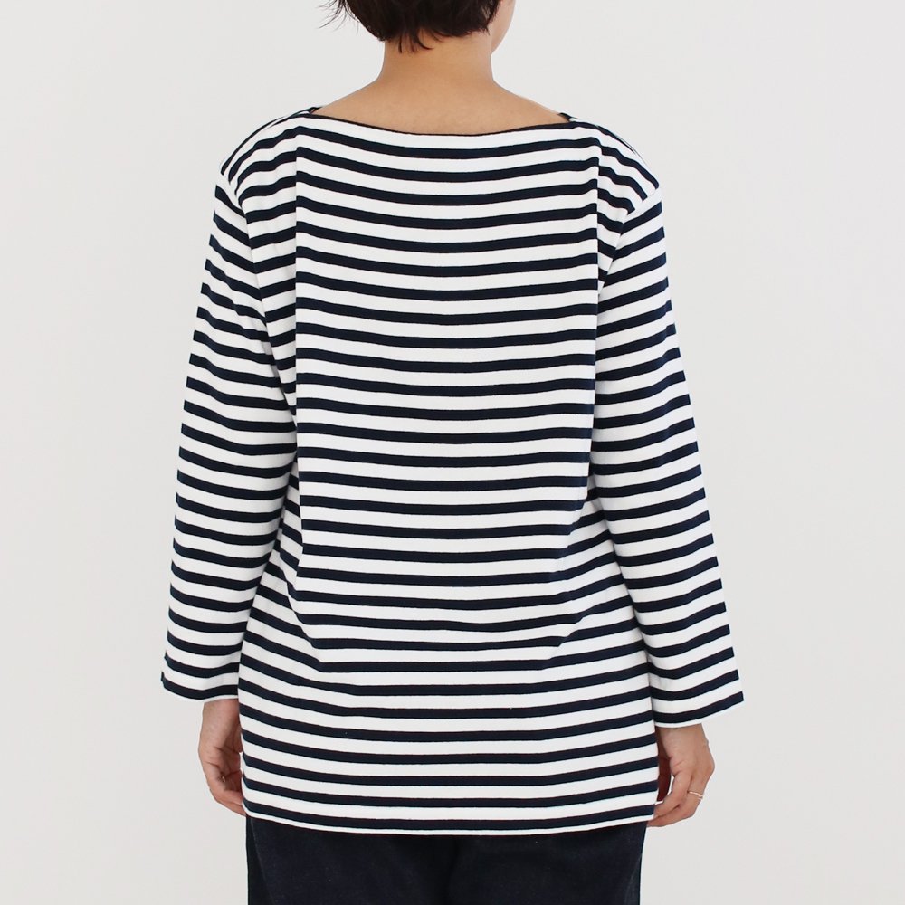 Yaeca Women | バスクシャツ White×Navy Stripe