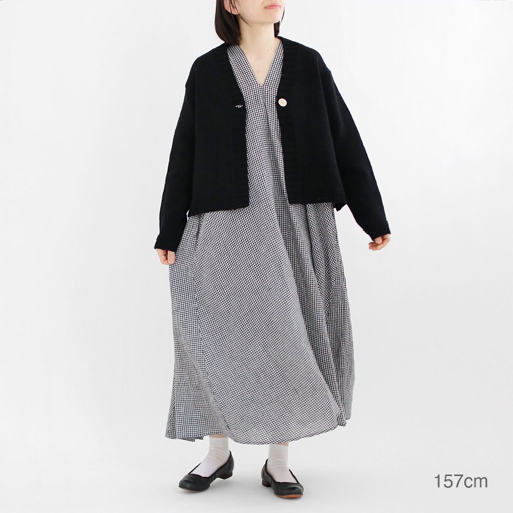 Atelier d'antan | チェックリネンワンピースショートスリーブ〈 Varda 〉　Black Check