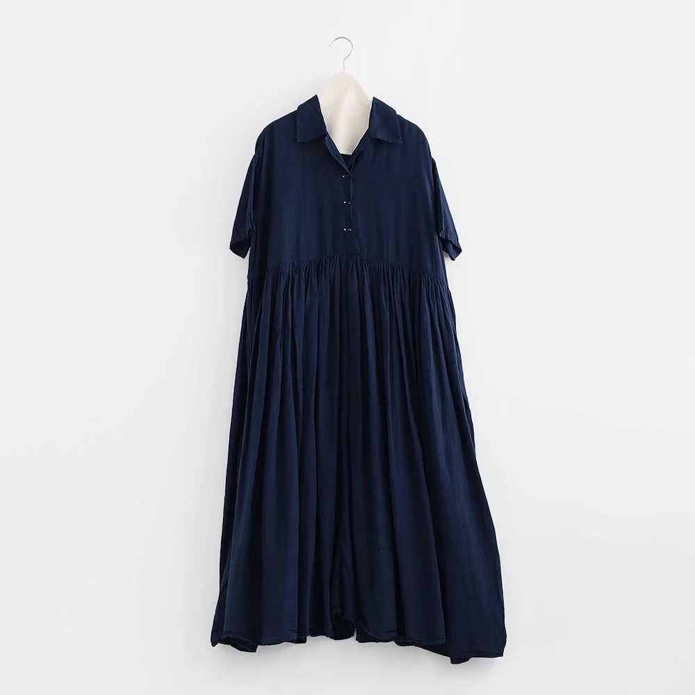 Khadi and Co. | アンドラプレインドレスオーバーダイ〈 FLORA 〉Dark Indigo × White Stitch