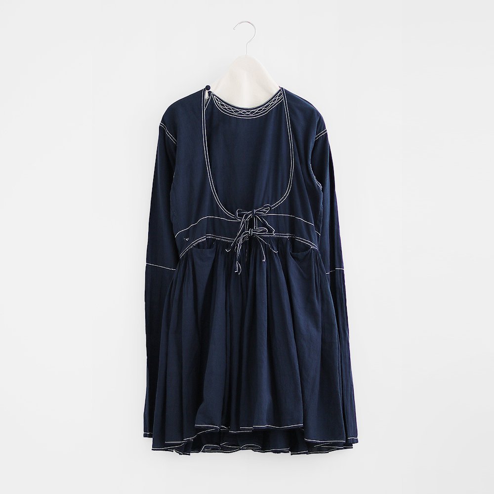 Khadi and Co. | アンドラプレインカシュクールブラウス〈 NEELEM 〉 Dark Indigo × White Stitch