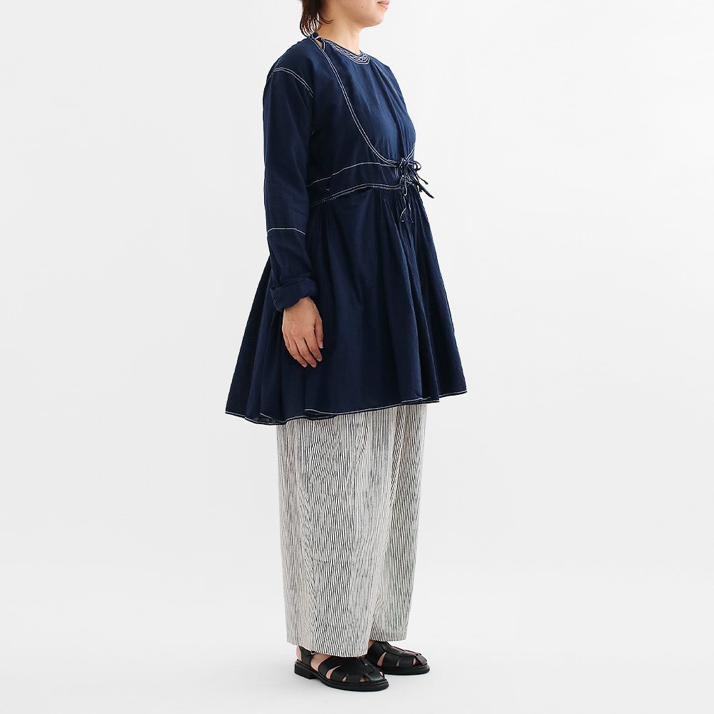 Khadi and Co. | アンドラプレインカシュクールブラウス〈 NEELEM 〉 Dark Indigo × White Stitch