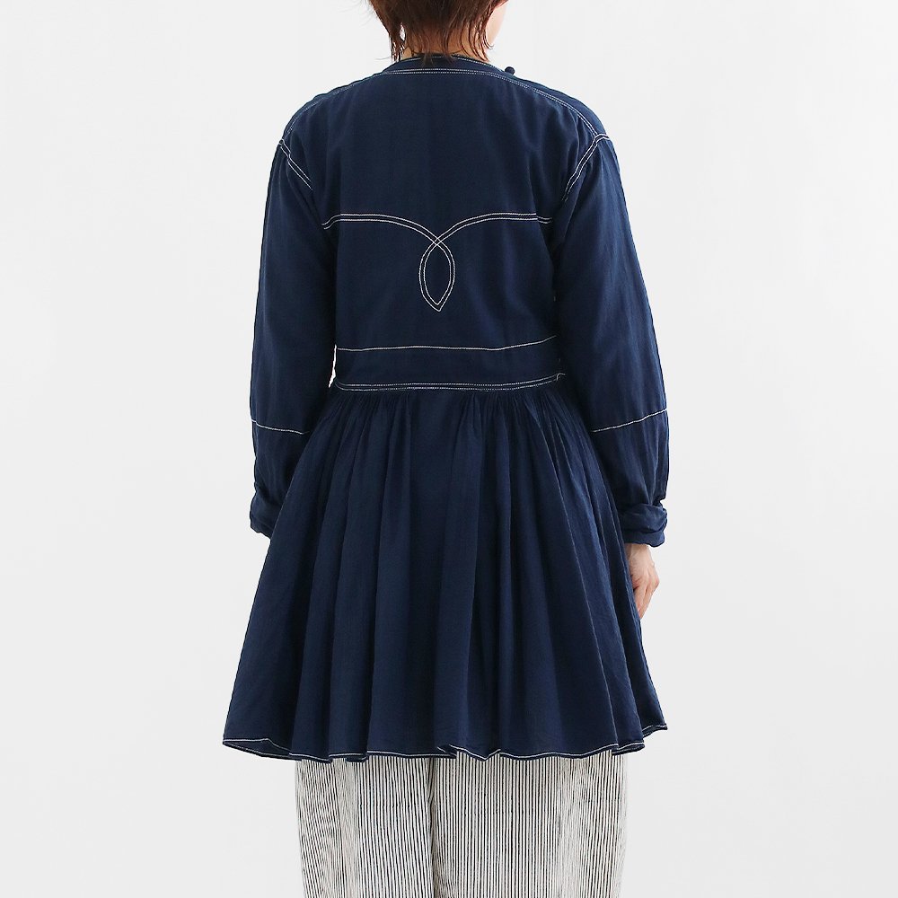 Khadi and Co. | アンドラプレインカシュクールブラウス〈 NEELEM 〉 Dark Indigo × White Stitch