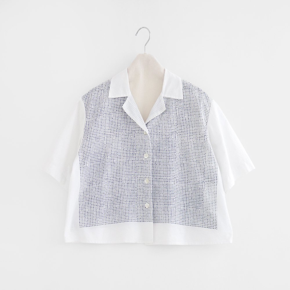 Khadi and Co. | ハンドプリントシャツ〈 SOHO 〉 White×INDIGO