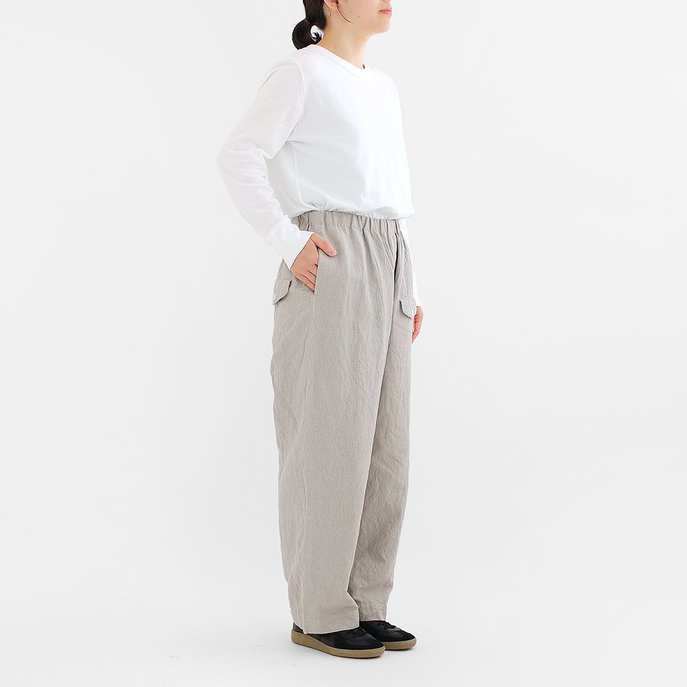 ゴーシュ | リネンコットンワイドパンツ Beige Stripe