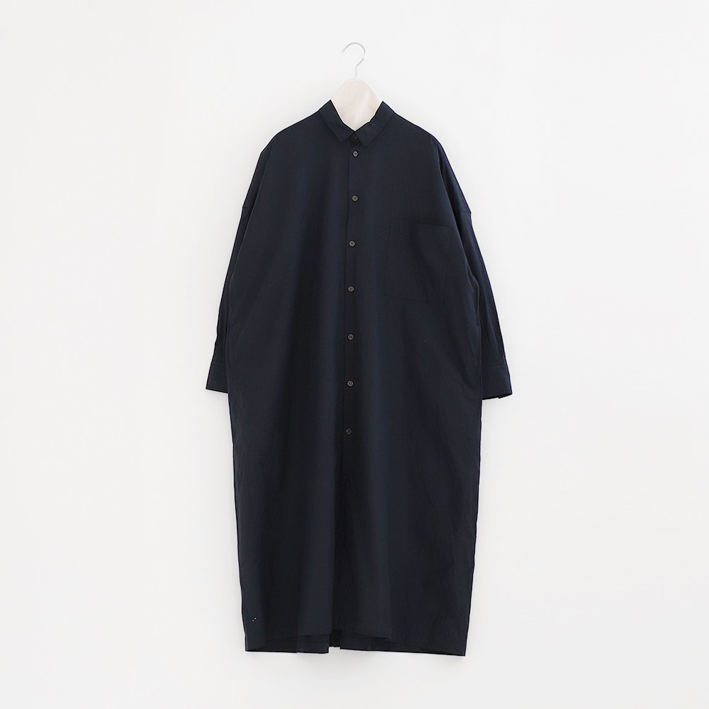 Toujours | コットンバックワイドプリーツシャツワンピース　Navy