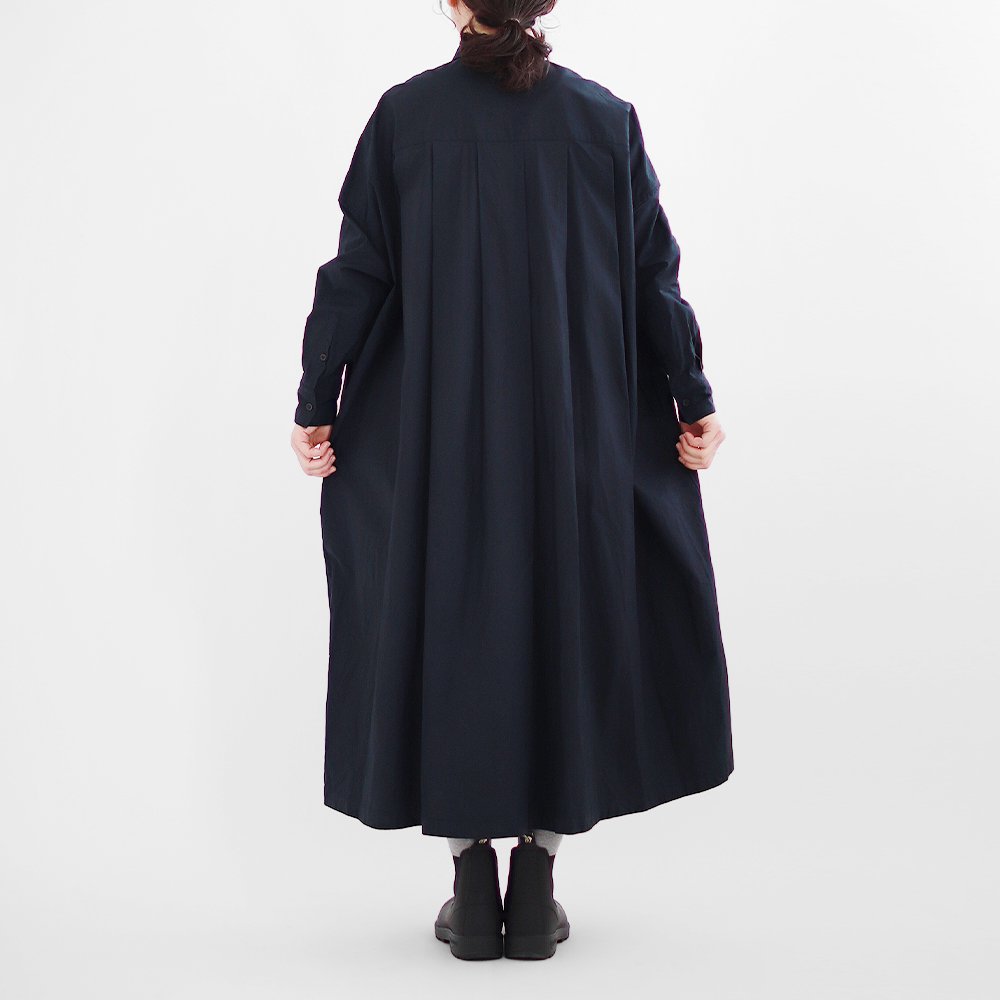 Toujours | コットンバックワイドプリーツシャツワンピース　Navy