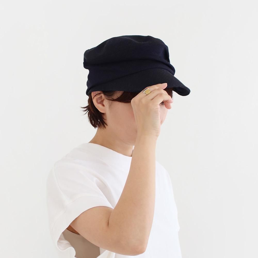 柔らかな質感の ha. Mature | Navy リネンキャンバスドレープキャップ 帽子