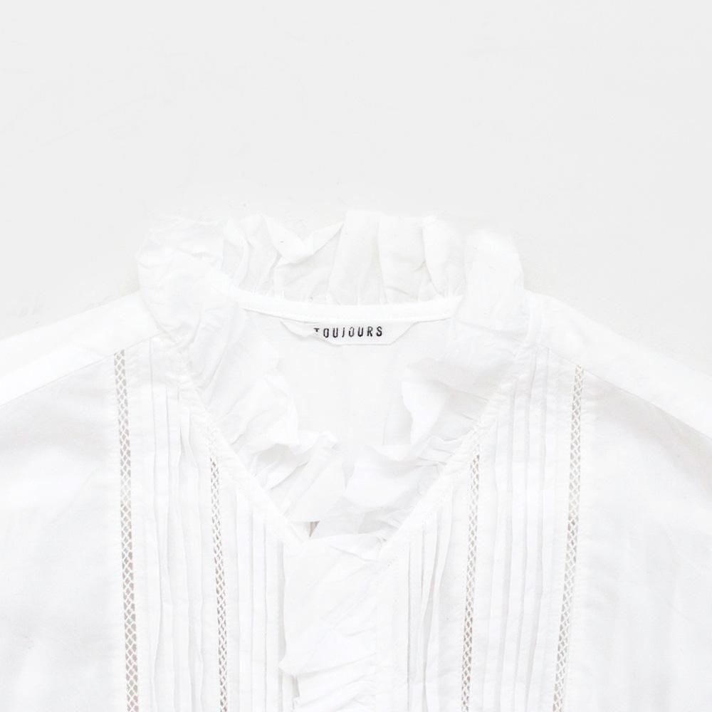 Toujours | レースピンタックラッフルシャツ White