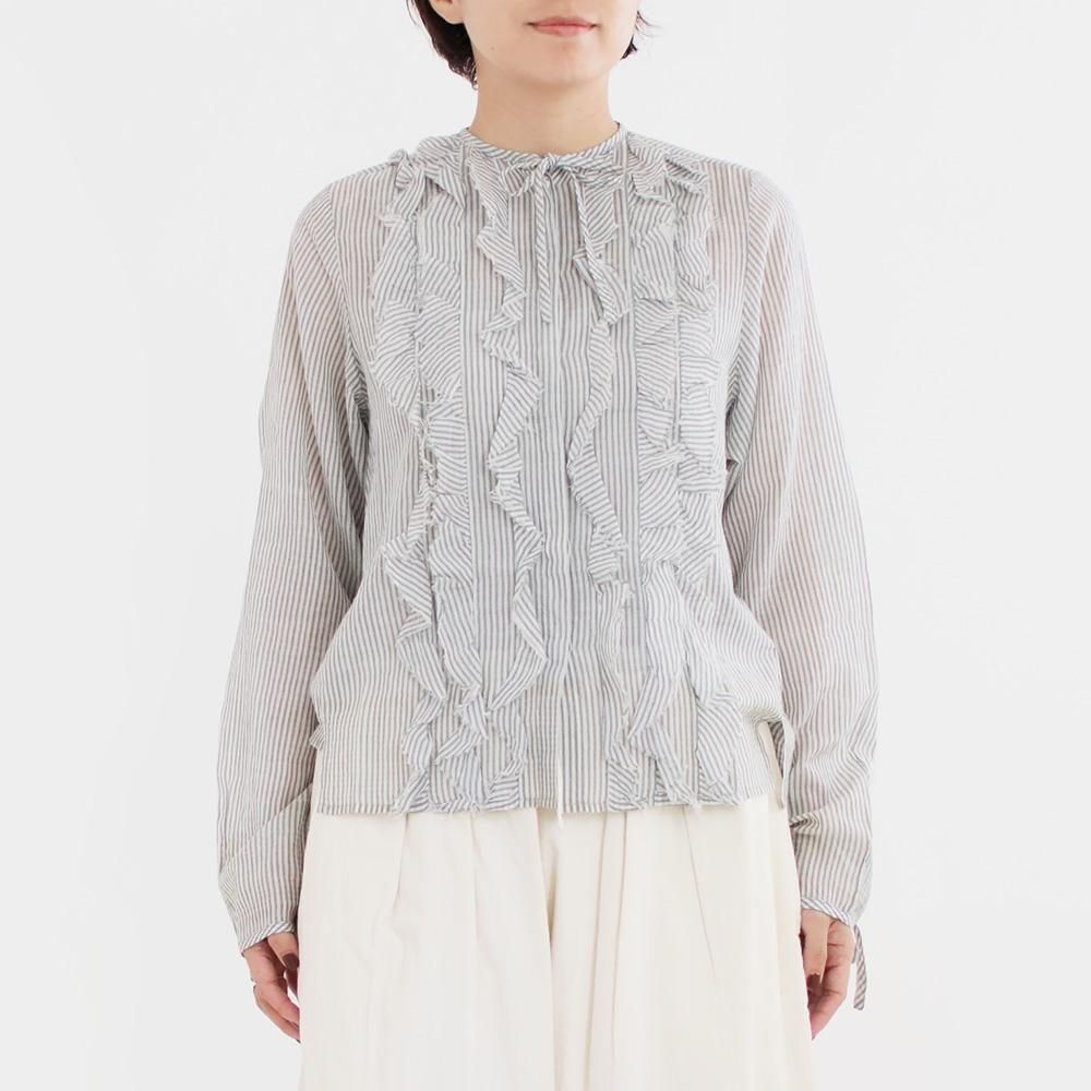 Khadi&co カディアンドコー　ブラウス Khadi&Co. | シルクコットンブラウス〈 RACHEL 〉 White×Grey Stripe