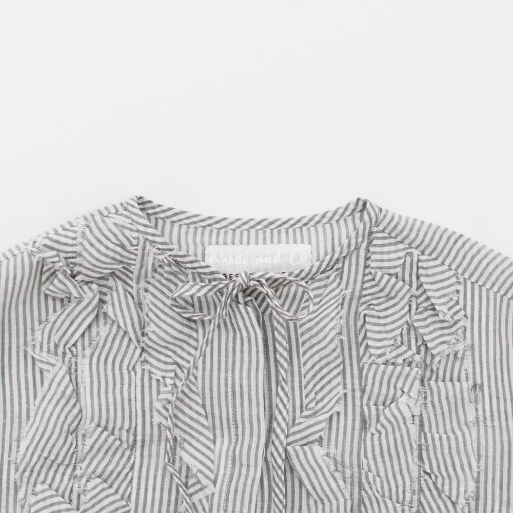 Khadi&Co. | シルクコットンブラウス〈 RACHEL 〉 White×Grey Stripe