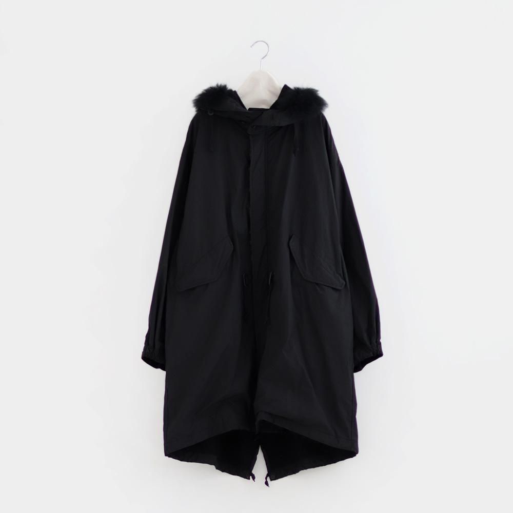 Comoli | コットンナイロン ミリタリーフーデッドコート Black