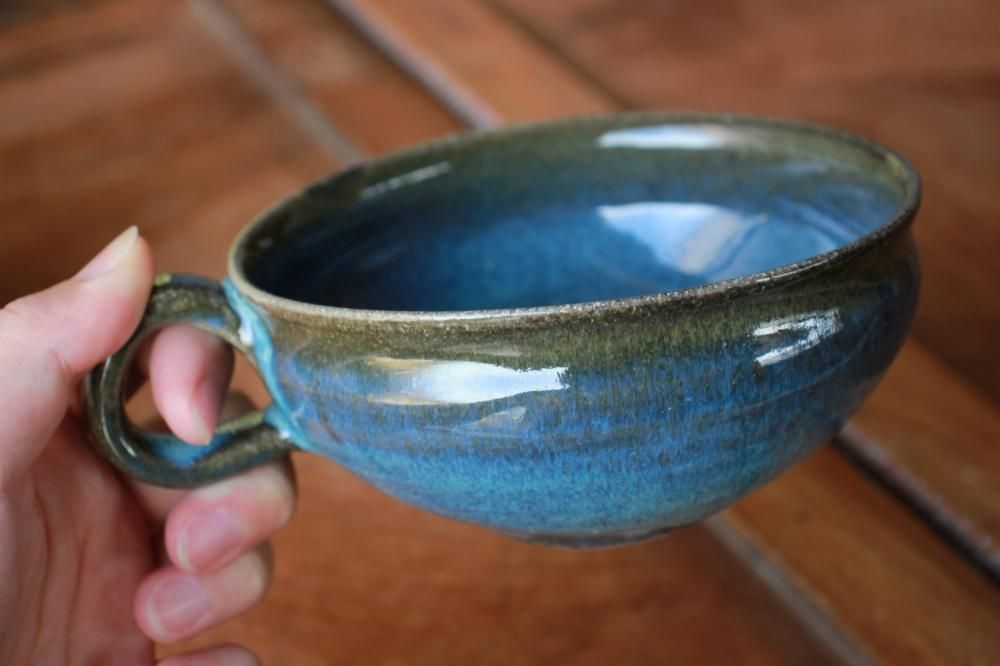 □余宮隆：青藁釉スープマグA（色薄め） - うつわ屋Living&Tableware