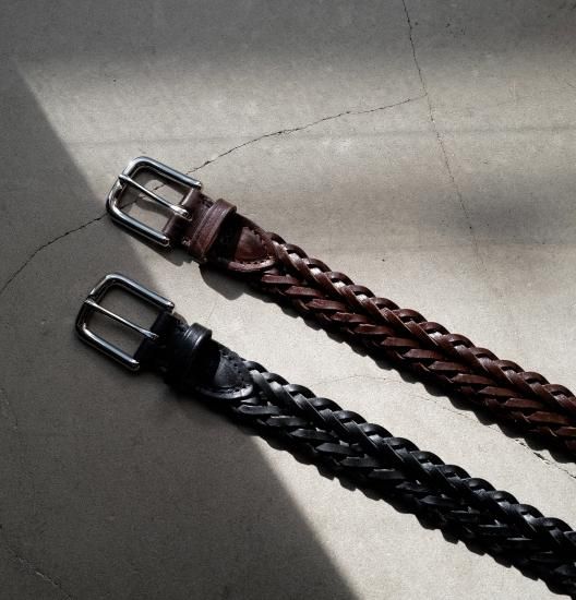 Whitehouse Cox】「P2274」28mm COW HIDE PLAITED BELT メッシュベルト