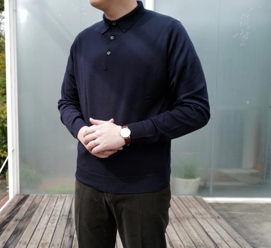 【JOHN SMEDLEY】「HOLTON」30Gメリノウールロングスリーブニットポロ - SUGURU SHOP