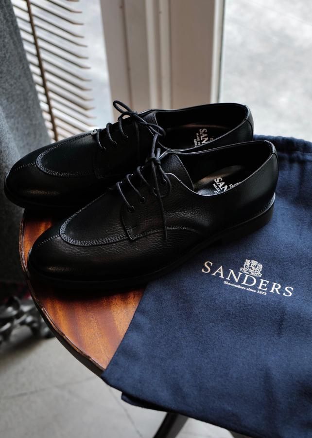 SANDERS】「Venice」Black Grain Split Toe Uチップグレインレザー