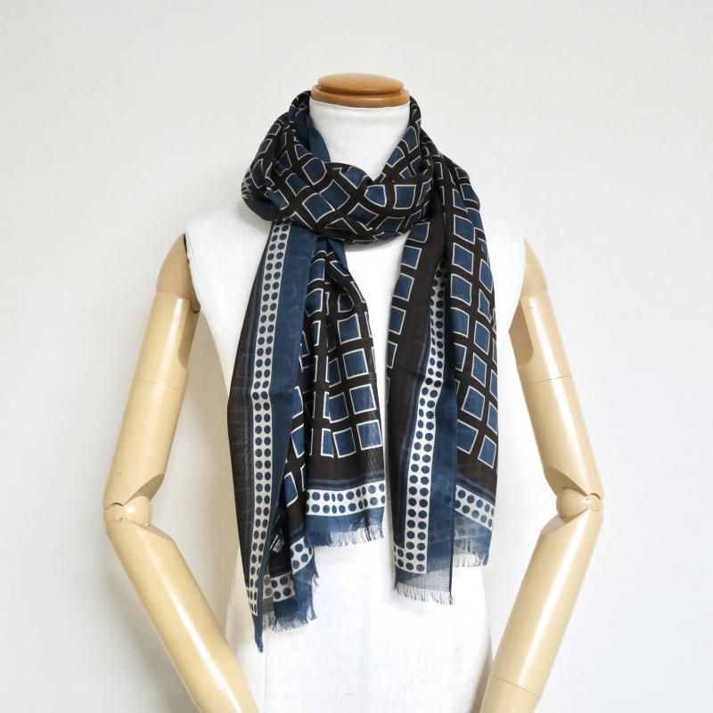 【新品】Holliday & Brown／ウェーブ柄／スクエアドット／ブラウン Holliday&Brown】ウール・シルク スクエア＆ドット柄ストール - SUGURU