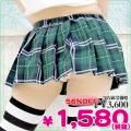 1232F■MB<即納!特価!在庫限り!>ステッチ入り超ミニチェックスカート単品 色:グリーン×ネイビー サイズ:M/BIG