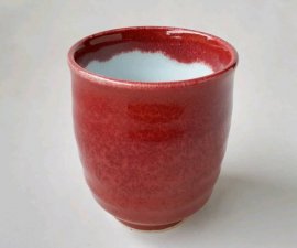 三池焼窯元の赤い湯のみ(辰砂湯のみ大)【還暦や退職などのプレゼントに最適の九州熊本の手作り陶器です】