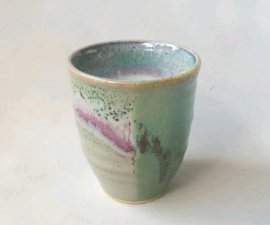 三池焼窯元　緑の窯変カップ小（緑釉窯変カップ小）【還暦や退職などのプレゼントに最適の九州熊本の手作り陶器です】　