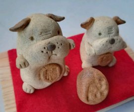 三池焼窯元◆陶器どうぶつ置物『2018年干支【戌(いぬ)】可愛いイヌの親子』【手作り陶器】