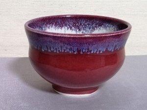 三池焼窯元の赤い汁碗大(辰砂釉汁碗大)【還暦や退職などのプレゼントに最適の九州熊本の手作り陶器です】
