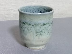 三池焼窯元・緑の筒型湯のみ小(銅緑釉筒型湯のみ小)【プレゼントに最適の九州熊本の手作り陶器です】