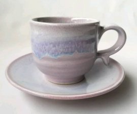 三池焼窯元◆ピンク(薄紫)のコーヒーカップ『均窯（鈞窯）コーヒーカップ&ソーサー』【手作り陶器です】
