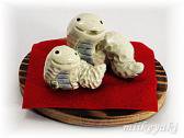 三池焼窯元◆陶器どうぶつ置物『2013年干支【巳】可愛いヘビの親子』【手作り陶器】