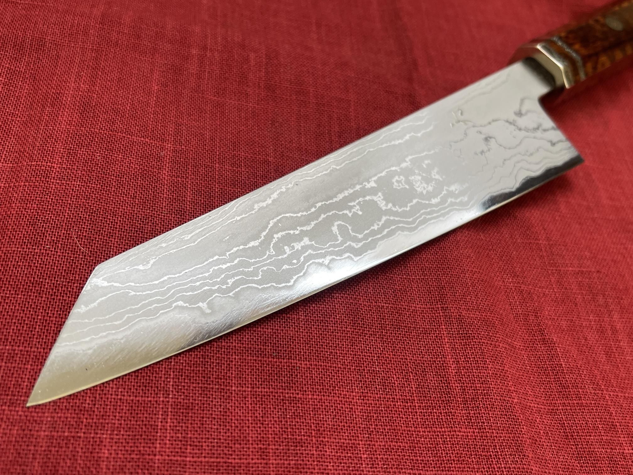 白紙1号本割込み185mm多層鋼牛刀 高級柄仕様 - 本物の和の刃物 西田