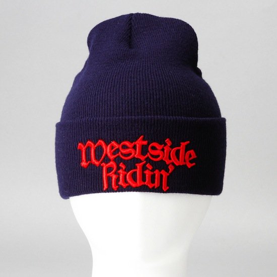 Westside Ridin, Beanie, Knit Cap, Navy, Red,