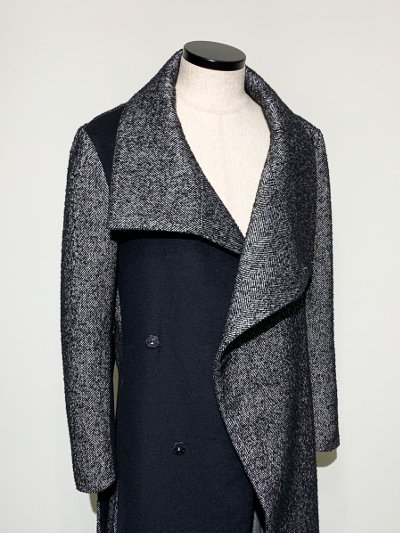 ys Yuji SUGENO(イース ユウジ スゲノ) | Tweed Changing High Collar Maxi Wrap Coat |  原宿VILLAGE