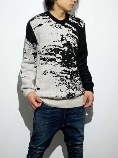 gene par YUKIO MISHIBA(ジェネパー ユキオミシバ) | Abstract Double JQ Knit　Black×White  | 原宿VILLAGE